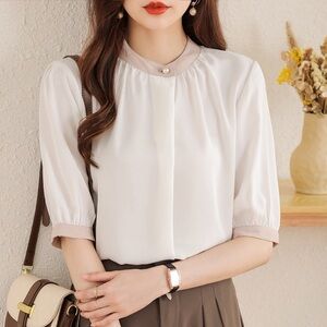 Elegant White and Pink Women's Blouse